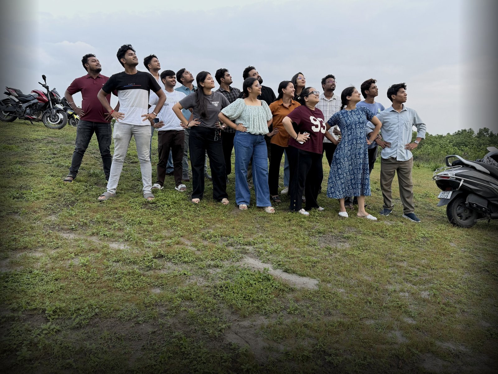 Stratwings team — side pose, all looking up at what's next